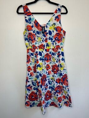 Old Navy Women’s 100% Cotton Floral Fit & Flare Sundress Red White Blue Dress 6